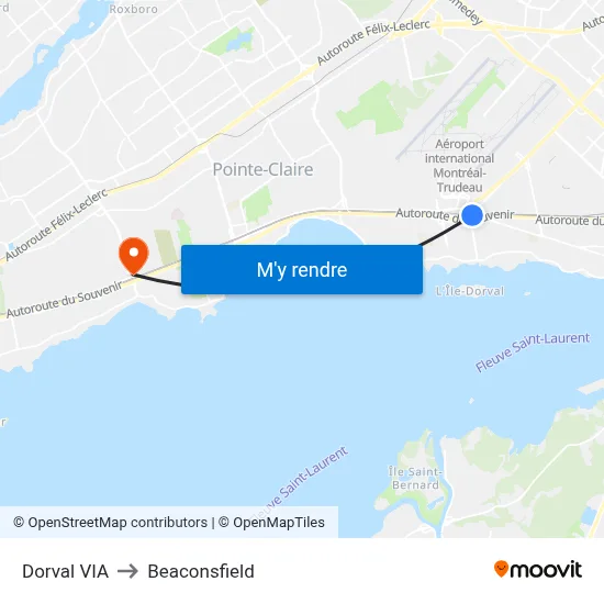 Dorval VIA to Beaconsfield map