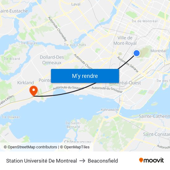 Station Université De Montreal to Beaconsfield map