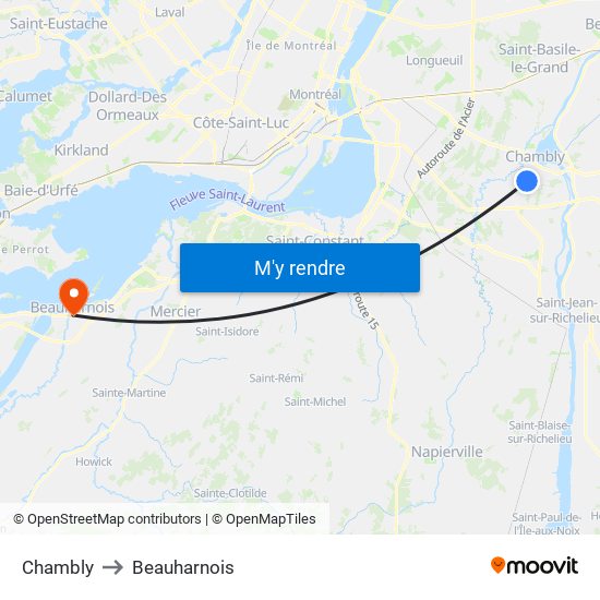 Chambly to Beauharnois map