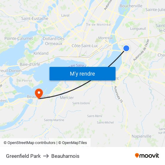 Greenfield Park to Beauharnois map