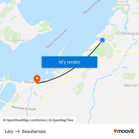 Léry to Beauharnois map