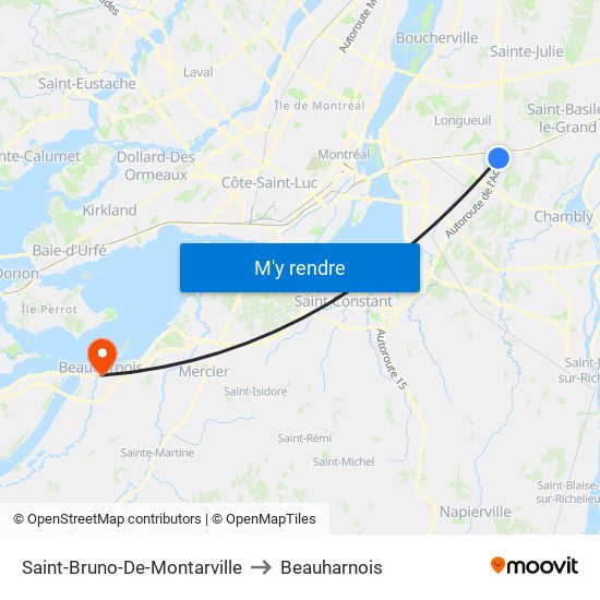 Saint-Bruno-De-Montarville to Beauharnois map