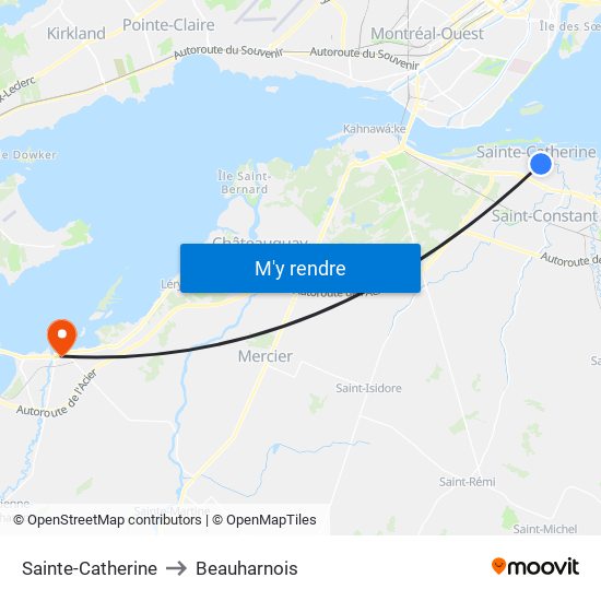 Sainte-Catherine to Beauharnois map