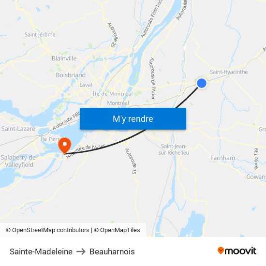 Sainte-Madeleine to Beauharnois map