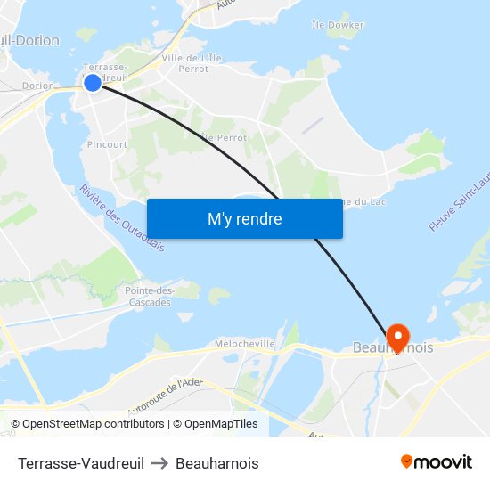 Terrasse-Vaudreuil to Beauharnois map