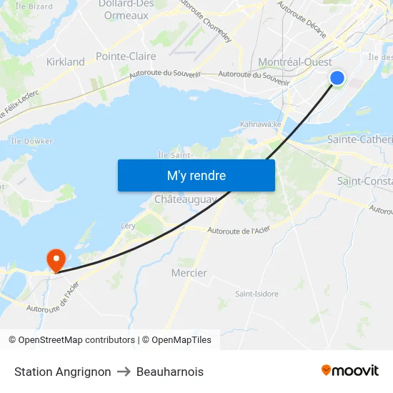 Station Angrignon to Beauharnois map