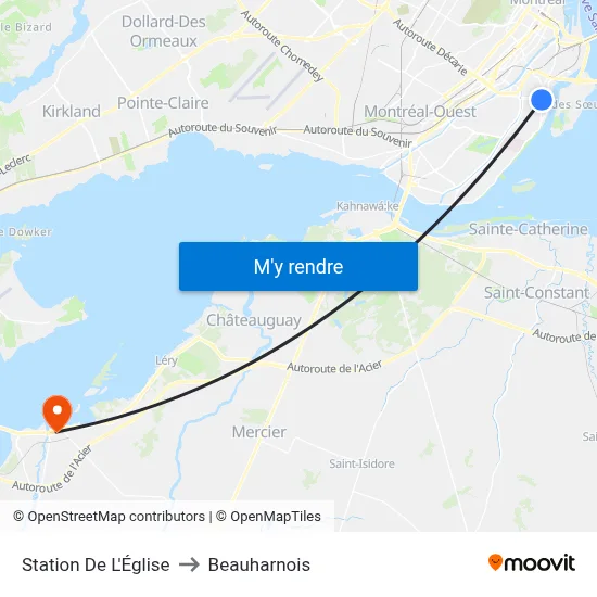 Station De L'Église to Beauharnois map