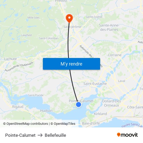 Pointe-Calumet to Bellefeuille map