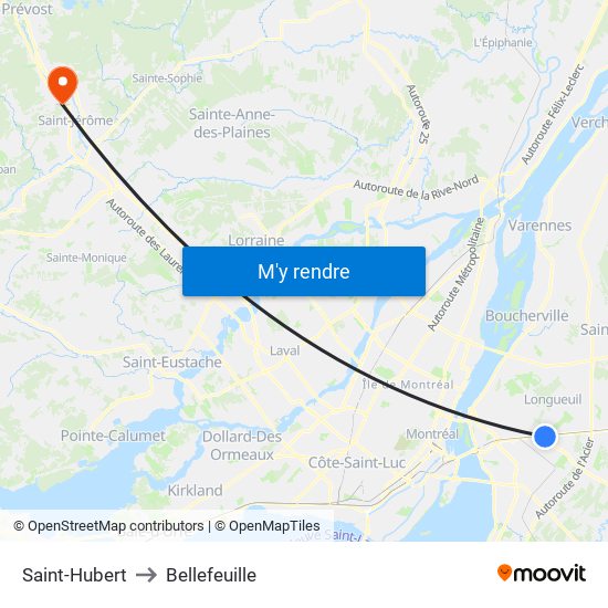 Saint-Hubert to Bellefeuille map