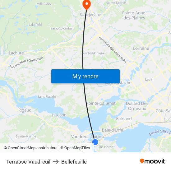 Terrasse-Vaudreuil to Bellefeuille map