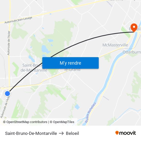 Saint-Bruno-De-Montarville to Beloeil map