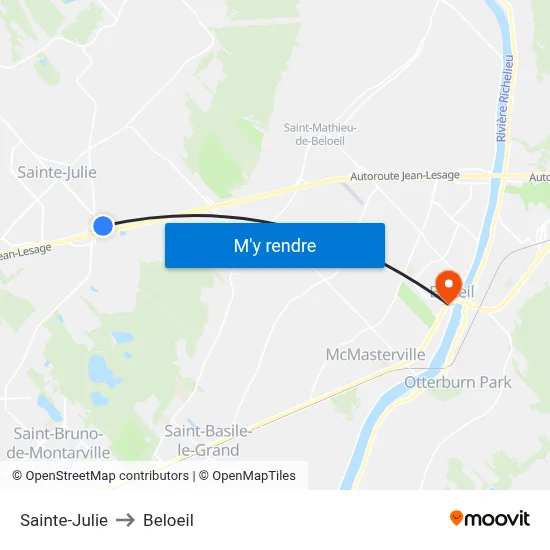 Sainte-Julie to Beloeil map