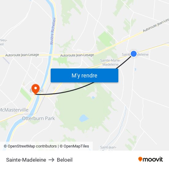 Sainte-Madeleine to Beloeil map