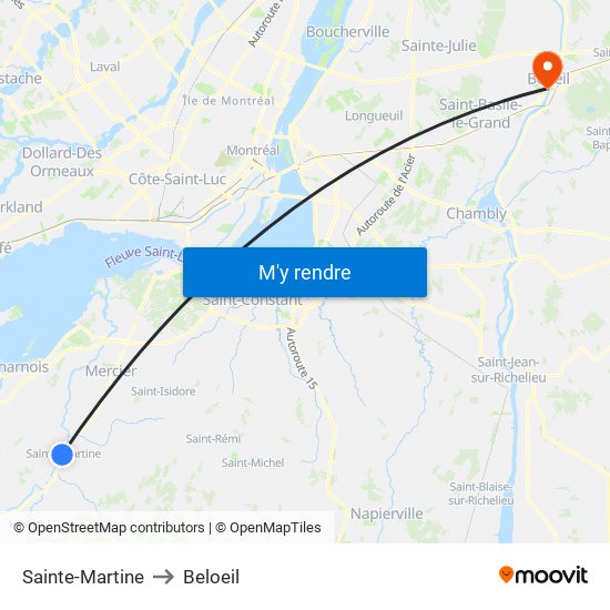 Sainte-Martine to Beloeil map