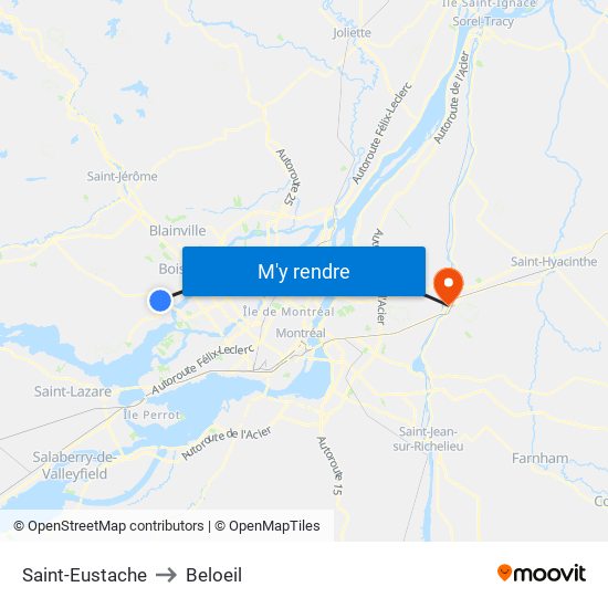 Saint-Eustache to Beloeil map