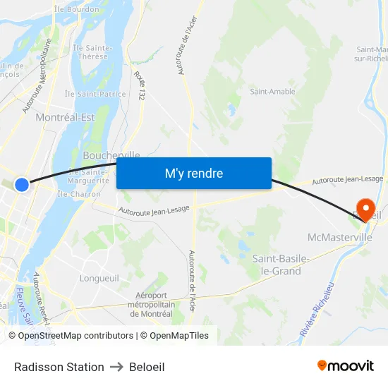 Radisson Station to Beloeil map