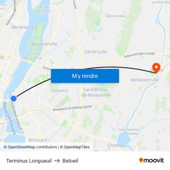 Terminus Longueuil to Beloeil map