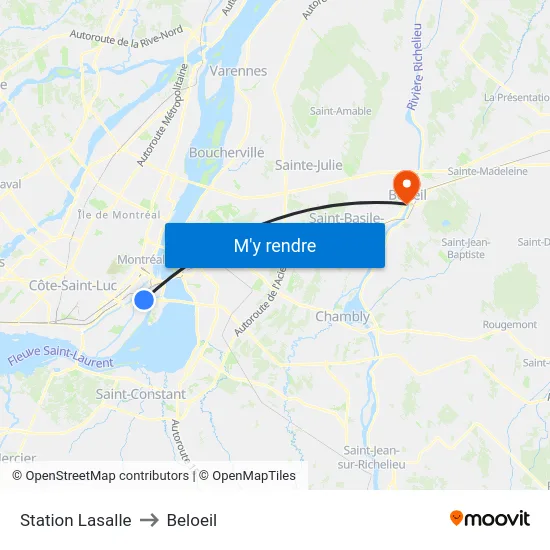 Station Lasalle to Beloeil map