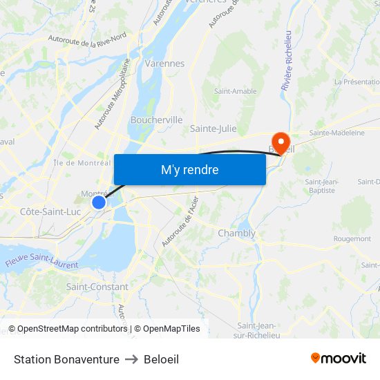 Station Bonaventure to Beloeil map