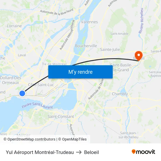Yul Aéroport Montréal-Trudeau to Beloeil map