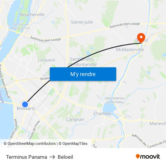 Terminus Panama to Beloeil map