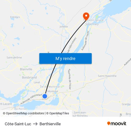 Côte-Saint-Luc to Berthierville map