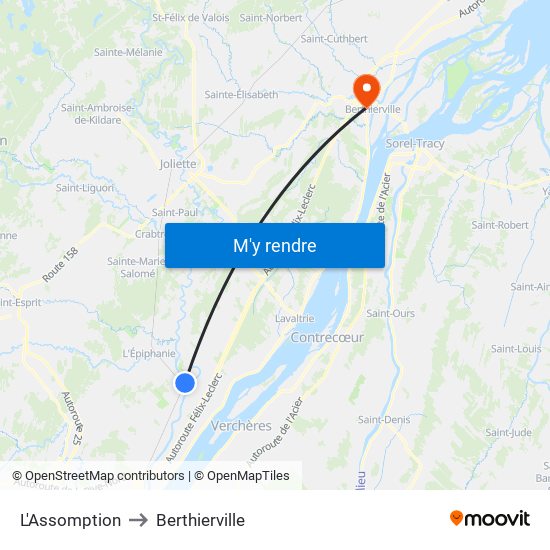 L'Assomption to Berthierville map