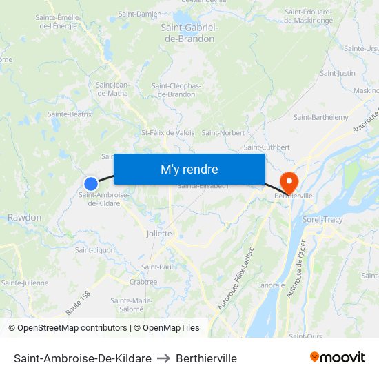 Saint-Ambroise-De-Kildare to Berthierville map