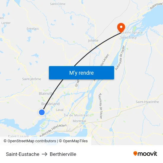 Saint-Eustache to Berthierville map