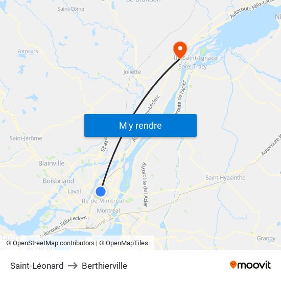 Saint-Léonard to Berthierville map