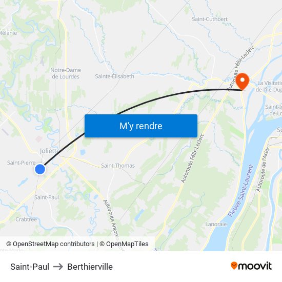 Saint-Paul to Berthierville map