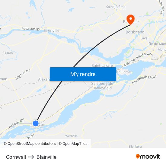 Cornwall to Blainville map