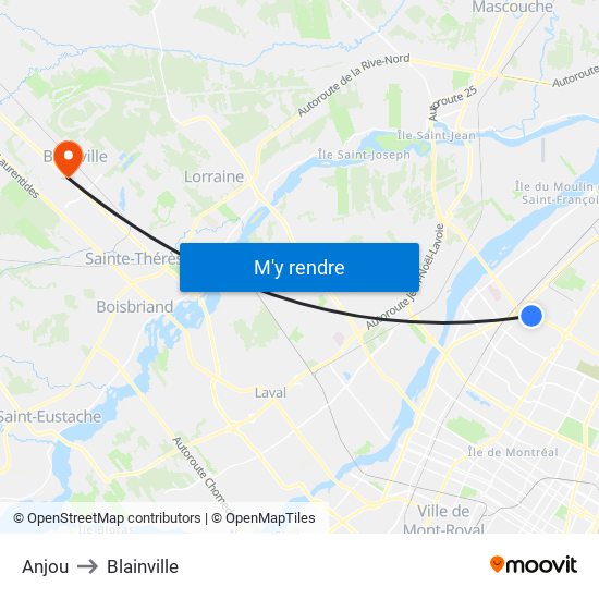 Anjou to Blainville map