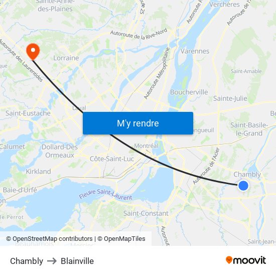 Chambly to Blainville map
