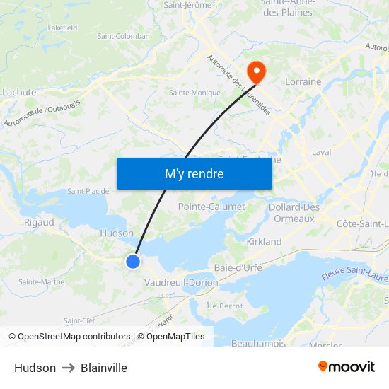 Hudson to Blainville map