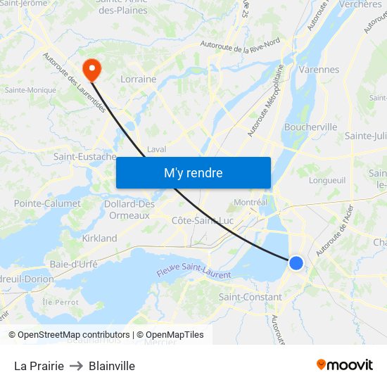 La Prairie to Blainville map