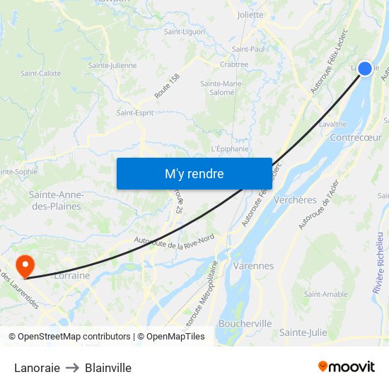 Lanoraie to Blainville map