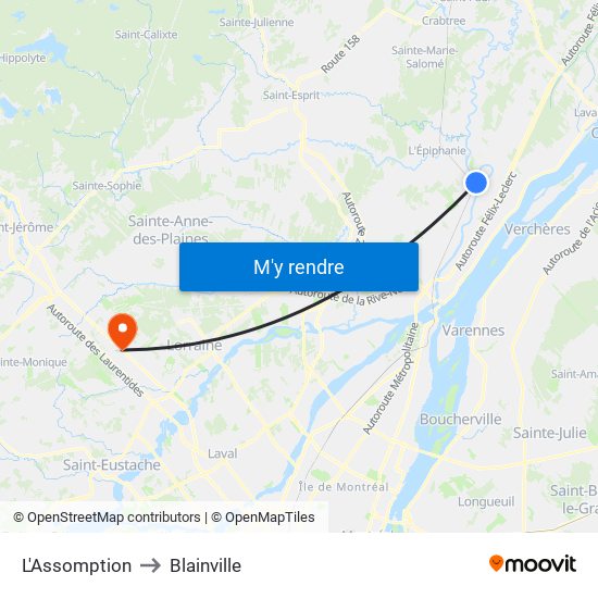 L'Assomption to Blainville map