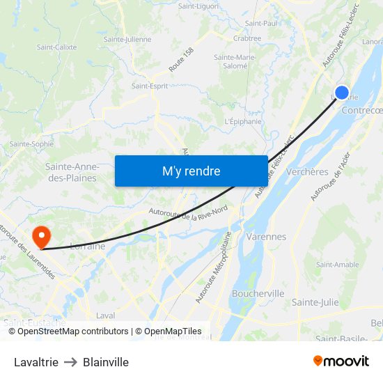 Lavaltrie to Blainville map
