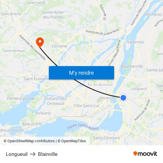 Longueuil to Blainville map