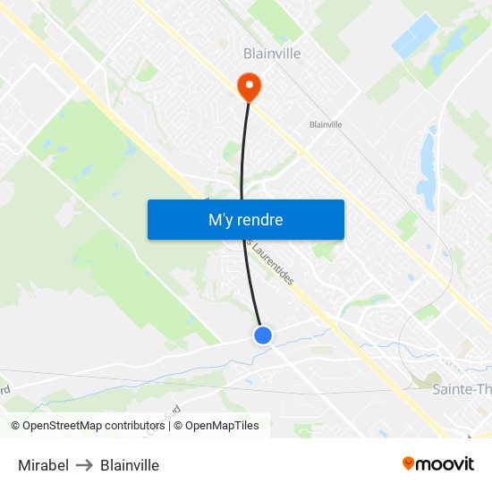 Mirabel to Blainville map