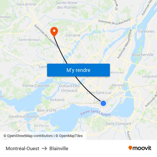 Montréal-Ouest to Blainville map