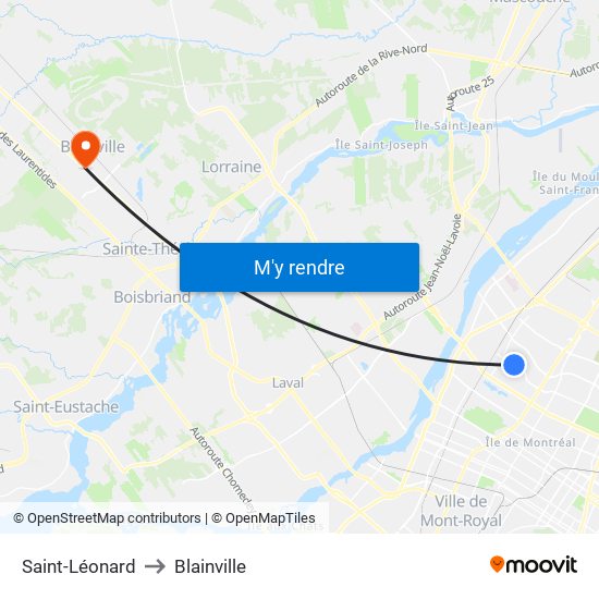 Saint-Léonard to Blainville map