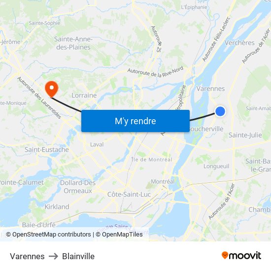 Varennes to Blainville map