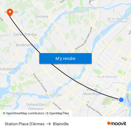 Station Place D'Armes to Blainville map