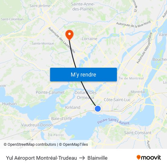 Yul Aéroport Montréal-Trudeau to Blainville map