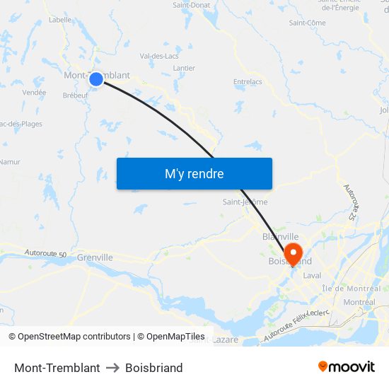 Mont-Tremblant to Boisbriand map