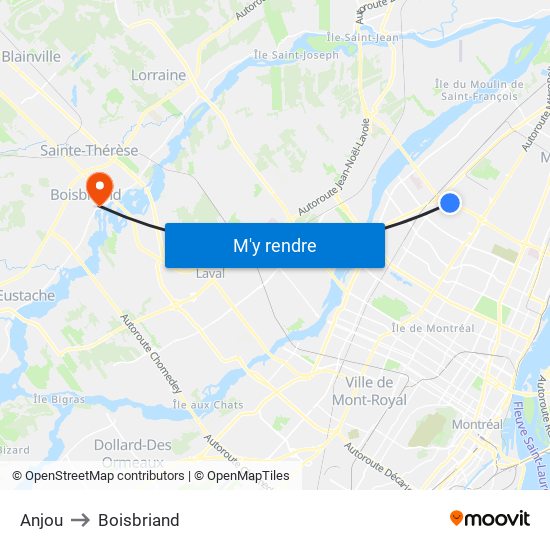 Anjou to Boisbriand map