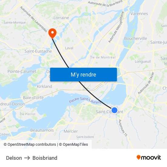 Delson to Boisbriand map