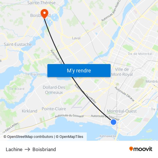 Lachine to Boisbriand map